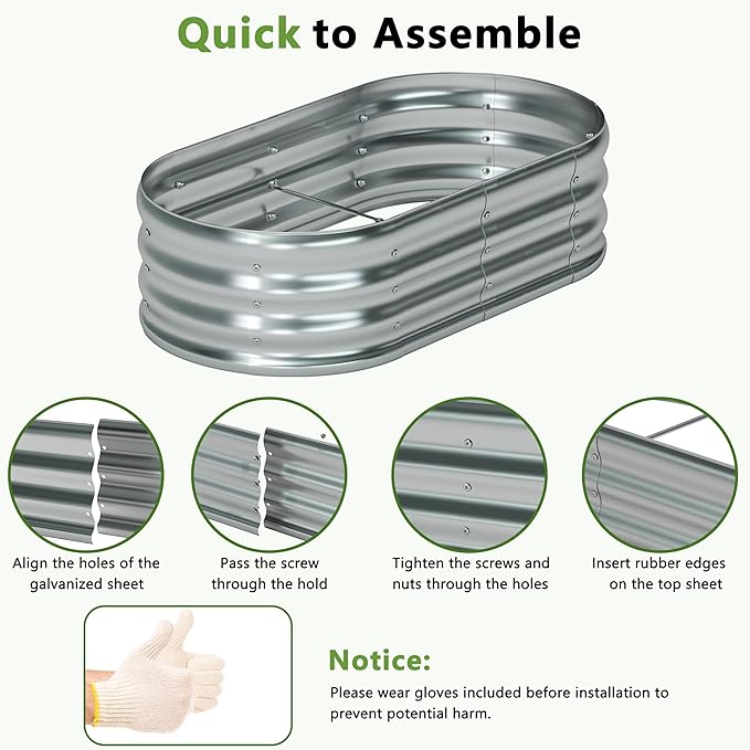 Foxlang 4x2x1ft(2 Pack) Galvanized Oval Raised Garden Bed,Outdoor Planter Box Metal Patio Kit Planting Bed for Vegetables Flowers Herb,Silver
