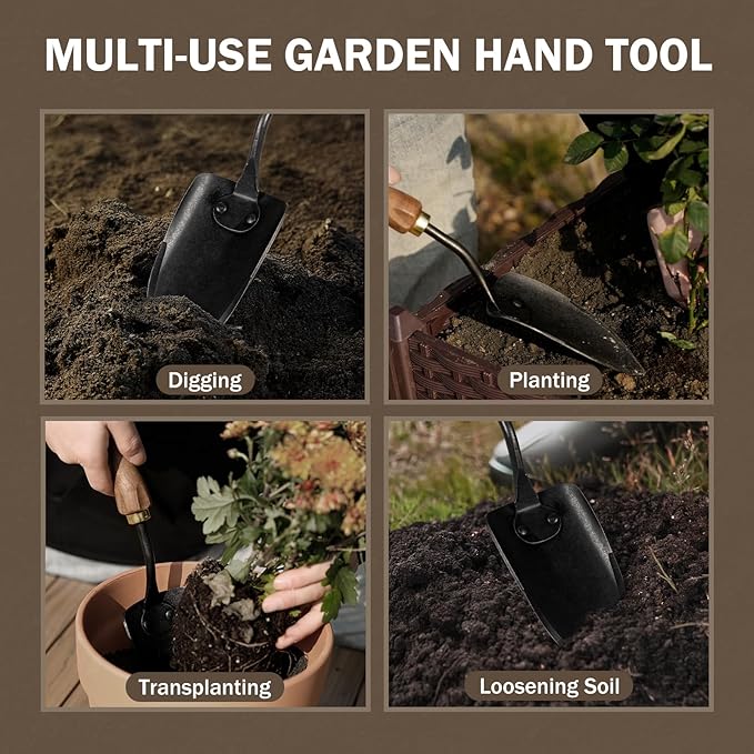 Garden Hand Trowel, Heavy Duty Stainless Steel Garden Shovel with Walnut Handle, Small Gardening Tools for Planting, Digging and Wedding