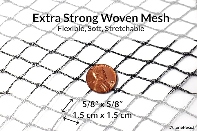 AlpineReach Garden Netting 7.5 x 100 ft Heavy Duty Bird Net, Deer, Plant Protection Extra Strong Woven Mesh, Reusable Kit with Zip Ties, Animal Fencing for Fruits Trees, Black