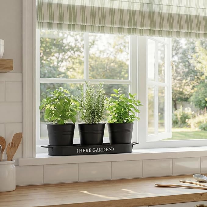 PERFNIQUE Indoor Herb Garden, Herb Planter for Indoor/Outdoor, Farmhouse Plant Pots, Windowsill Herb Garden with Tray(Planter only) Window Pots