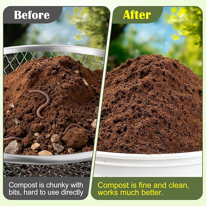 2PCS 3/8 Inch Mesh Soil Sifter for Gardening,Compost Sifter for 5 Gallon Buckets,Garden Sieve Rock Sifters for Captures Dirt Rocks Sawdust,Includes Gloves