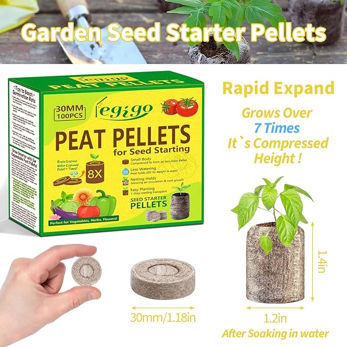 Legigo 300 Pcs 30mm Seed Starter Peat Pellets for Seedlings- Compressed Seed Starter Pods Seed Starting Pellets Plugs Soil Peat Pods for Starting Seeds, Garden Planting Herb Flower Vegetables