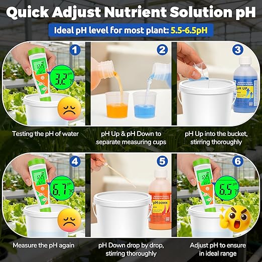 ORAPXI Professional Hydroponics pH Up and Down Control Kit, Adjust & Stabilize pH for Nutrient Solutions, Ideal for Soilless Gardening, Indoor Plant Growing, Aquaponics & DWC Systems (2 x 8.45oz)