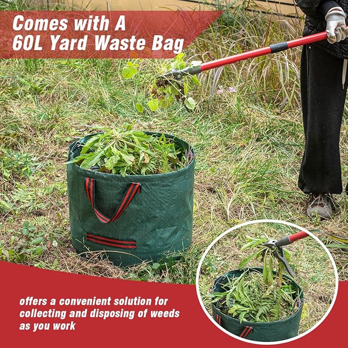ZENHOSIT Stand Up Weed Puller Tool with 48" Long Metal Handle, 4-Claw Heavy-Duty Steel Head Weed Remove Tool for Lawn, Yard, Garden Without Bending or Kneeling