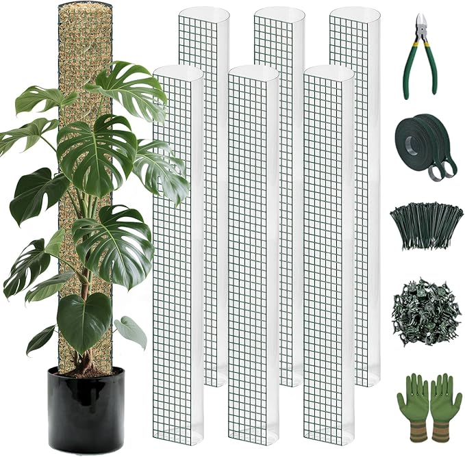 Metal Moss Poles for Climbing Plants, D-Shape Sphagnum Moss Pole Monstera Plant Support for Climbing Plants, DIY Plant Stakes Work with Sphagnum Moss (24ft D-Shaped Clear)