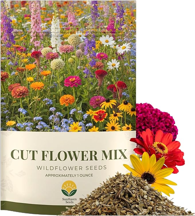 Cut Flower Garden Seed Mix – 15,000+ Seeds – 1 oz Extra Large Packet – Non-GMO Flower Seeds – Zinnia, Cosmos, Larkspur, Calendula, Bishop’s Flower & More for Bouquets & Cutting Gardens
