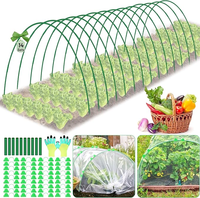 70 PCS Garden Hoops for Raised Beds 14 Sets Garden Tunnel Hoops Greenhouse Hoops Grow Tunnel, Rust-Free Fiberglass Garden Hoops Frame for Netting Shade Cloth Cover