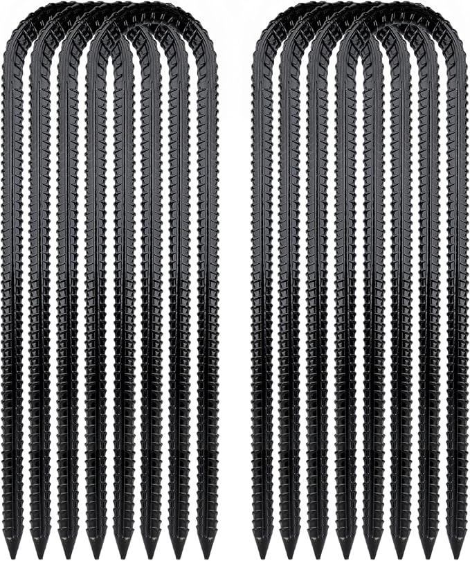Garden Stakes Galvanized Steel, 16IN U Hook Ground Anchors Heavy Duty Rebar Stakes for Outdoor Decorations, Tent, Fencing and Landscape 8 Pack
