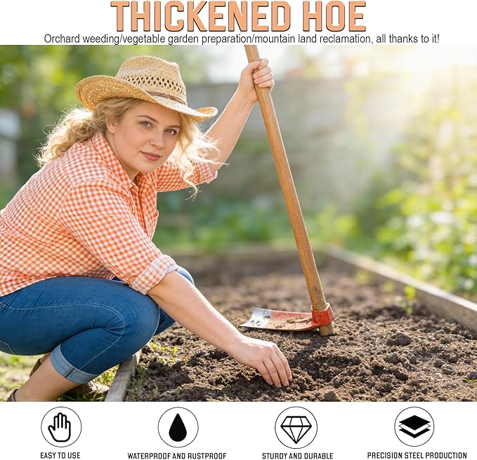 Garden Hoe Heavy Duty, 2.5LBs Sharp Edged Hoe Garden Tool for Soil Digging, High Carbon Rail Steel, Hand-Sharpened Edge, Heat-Treated for Strength & Stable Performance(Not Included Handle)