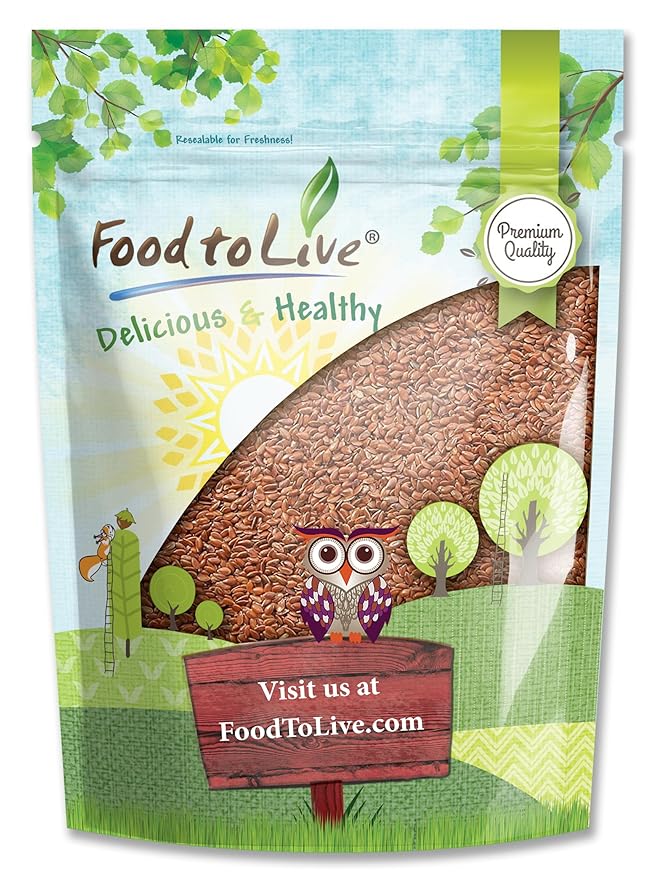Food to Live - Brown Flax Seeds, 2 Pounds Raw Whole Flaxseed, Kosher, Vegan, Bulk. High Dietary Fiber Food. Rich in Omega-3 Fats. Great for Salads, Baked Goods, Smoothies, Oatmeal, and Yogurt.