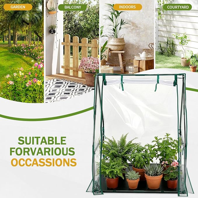 Outvita Mini Greenhouse, Outdoor 3'x3'x3' UV Protected 2-Layer PVC Cover Plant Hot House for Flowers, Seed and Vegetables Protection with Roll-up Zippered Doors for Patio Balcony Backyard