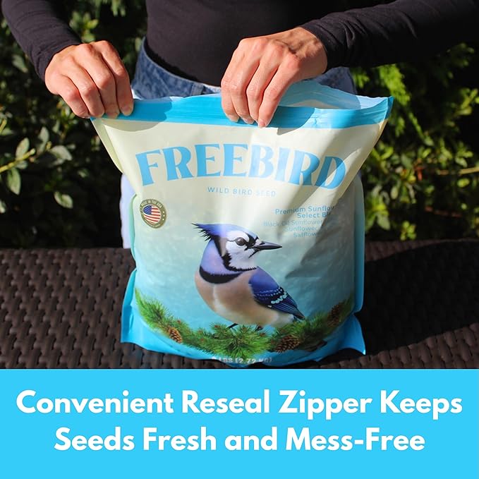 Wild Bird Seed by Freebird – Premium Black Oil Sunflower, Sunflower Kernels & Safflower Blend for Songbirds & Finches, Outdoor Feeders, 6 lb Bag