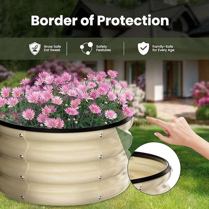 ZXZYHFTY Raised Garden Bed, 0.6 mm Galvanized Steel Round Planter Box with Open Bottom, White, 2 x 2 x 1 FT, 1 Pack