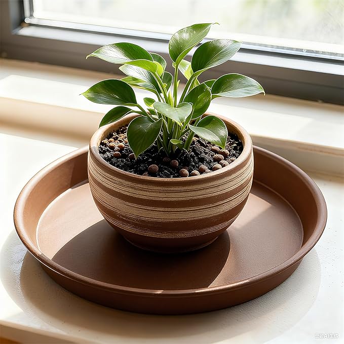 Plant Saucer 4 inch, Large Planter Durable Thicker Plastic Plant Trays for Indoors and Outdoor, Plant Saucer Drip Trays,Brown (4" - 3 Pack)