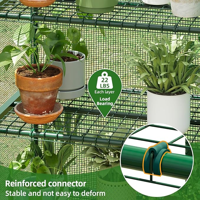 Superlele 4-Tier Mini Greenhouse for Indoor Outdoor, 19.3x27.2x62in Vertical Plant Green House with Adjustable Shelves, Reinforced Green PE Mesh Cover and Zippered Door, Heavy Duty Steel Frame