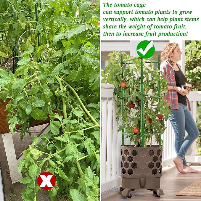 Halatool 2 Pack Tomato Cages for Garden,Up to 63in(5.2FT) Adjustable Tall Tomato Cage,Garden Stakes Tomato Trellis for Pots,Tomato Plant Support for Raised Garden Bed &Vegetables Flowers(Green)