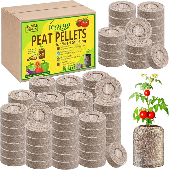 Legigo 200 Pcs 36mm Seed Starter Peat Pellets Pods for Seedlings- Compressed Seed Starting Pellets Seed Starter Pods Plugs Soil Peat Pods for Starting Seeds, Garden Planting Herb Flower Vegetables
