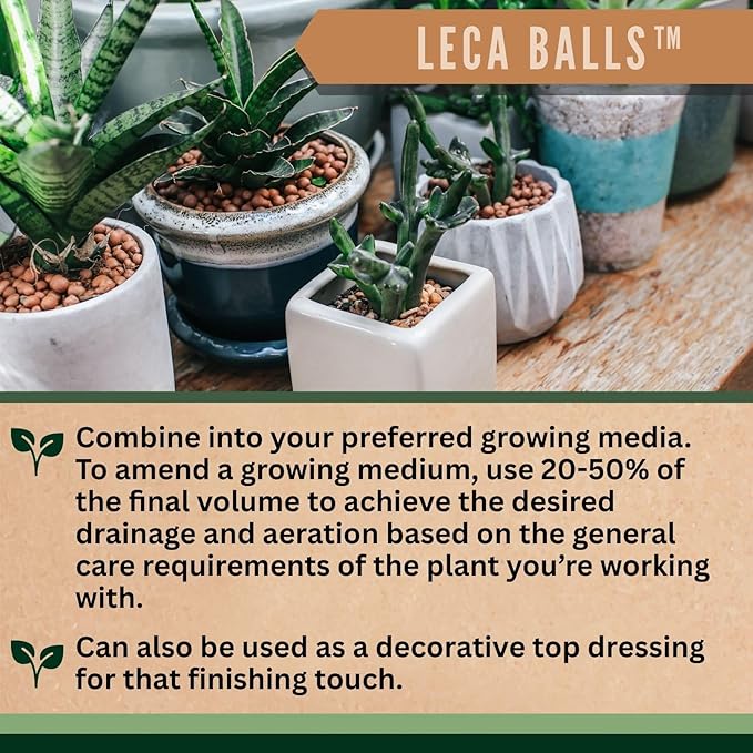 Sol Soils LECA Balls - Lightweight Hydroponic Clay Pebbles, Improves Drainage & Aeration - 1 Gallon