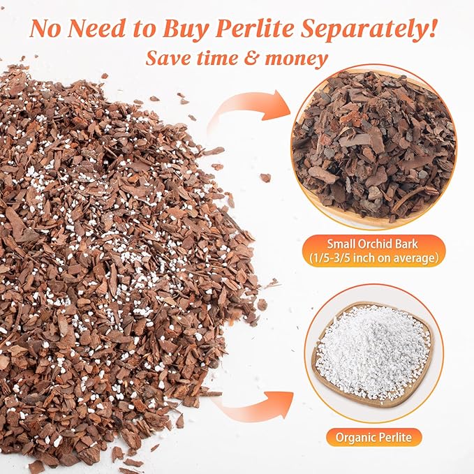 Orchid Bark Potting Mix - 18QT Natural Orchid Potting Mix for Repotting, Blended with Small Pine Bark and Perlite to Provide Ideal Ventilation and Good Drainage for Orchids and Other Potted Plants