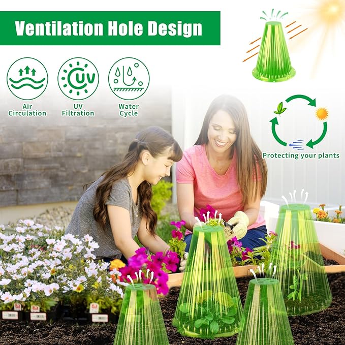 20 Pack Garden Cloches for Plants, Reusable Bell Plant Cover, Plant Covers Protectors from Animals Snails Birds Chickens Insect, 9.18" H X 7.56" D (Green)
