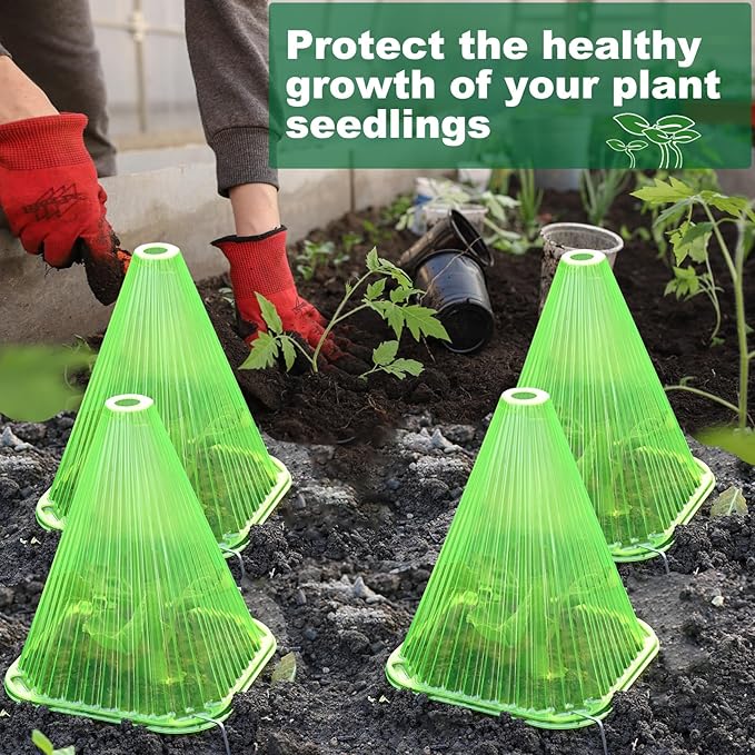 Fshow Garden Cloches,20 Pack Reusable Plant Bell Cover,Bell Jar Cloches for Protection Against Sun, Frost, Snails Etc. (Green)