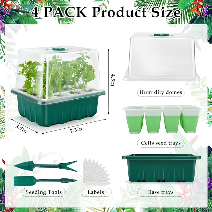 Seed Starter Tray, 24 Cells Indoor Seed Starter Kit, Flexible Silicone Designed Seedling Starter Trays, Germination Tray with Humidity Dome & Lids(4in Height), Reusable & Dishwasher Safe, BPA-FREE