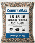 CountryMax 15-15-15 All Purpose Fertilizer, 10 lb Bag, Balanced Nutrition for Flowers & Vegetable Beds, Raised Gardens, Lawns & Grass, Supports Soil Health and Consistent Growth