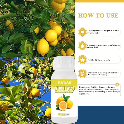Liquid Lemon Tree Fertilizer - 10oz Microbial Organic Citrus Tree Fertilizer for Potted Trees & Indoor Plants, Meyer Lemon Tree Food, Concentrated Nutrient Solution