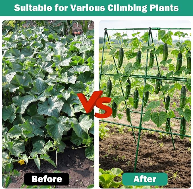 3 Packs Cucumber Trellis for Raised Bed, 50" x 33" A-Shape Garden Trellis for Climbing Plants, Outdoor Metal Arch Vegetable Plant Support for Tomato, Cucumber, Pea, Zucchini & Vine Plants
