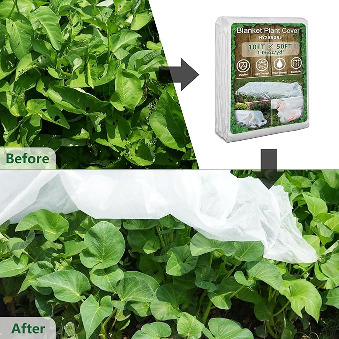 10 * 50FT Plant Covers Freeze Protection, 1.06 oz/yd² Large Thick Floating Row Cover Fabric for Winter Frost Protection, White Blanket Cloth for Outdoor Garden Vegetables in Cold Weather