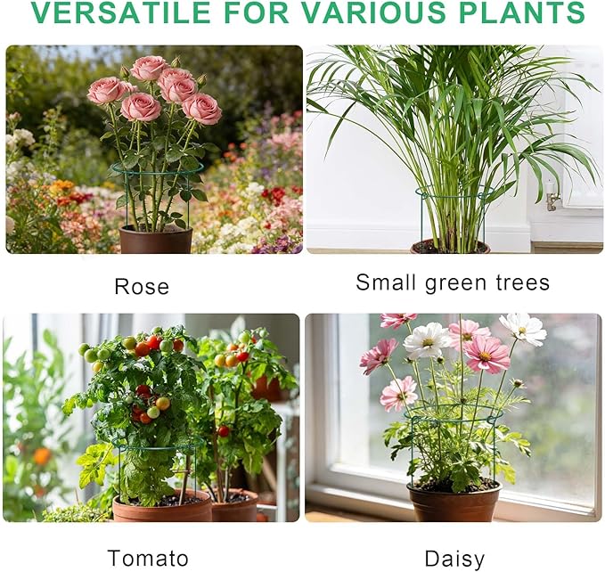 HiGift 3 Pack Peony Cages Support Stakes Ring for Garden, Round Plant Support for Outdoor (10" W x 17" H), Indoor Plant Cages Hoops Plant Rings for Tomatoes,Rose,Astilbes,Vine Indoor Potted Plants