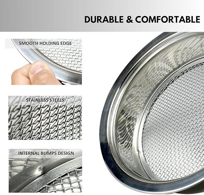 Soil Sifter for Gardening, Stainless Steel Sifting Pan Dirt Sifter, 9.5in Rock Sifter with 5 Sieve Mesh Filter Sizes