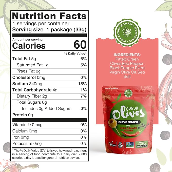 Nutruit Olives Snacks - Pitted Olives (Variety Box) - Fresh Harvest Aegean Green Olives - Vegan, Non-GMO, Gluten Free, Kosher, Paleo, Sugar Free - Premium Packs with Wooden Stick - 1.2oz (Pack of 20)