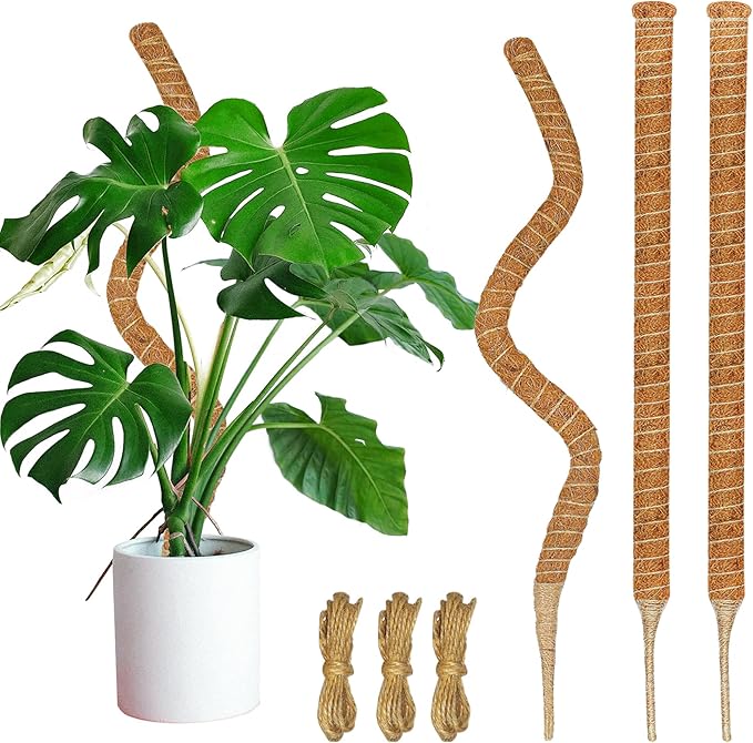 3 Pack Moss Pole, 35.4-Inch Moss Poles for Plants Monstera,Bendable Plant Support Stakes for Climbing Plants Indoor, Garden Trellis Plant Stick for Potted Plants, Pothos Philodendron