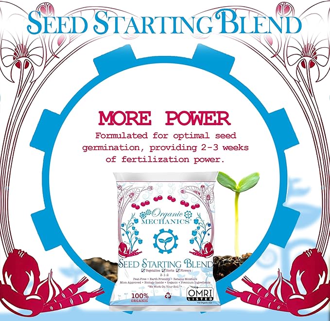 Organic Mechanics Seed Starting Potting Soil Blend, 8 qt (Pack of 2) – Provides Optimal Seed Germination with Coconut Coir, Aged Pine Bark, Rice Hulls, and Worm Castings – Peat-Free & Eco-Friendly