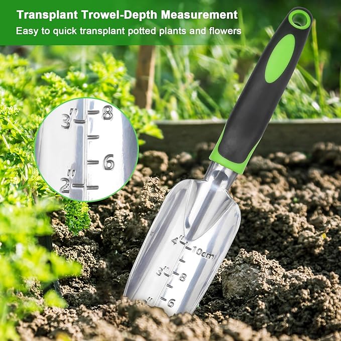Garden Tools Set, 3 Pack Heavy Duty Gardening Tools Set Include Garden Shovel, Transplant Trowel and Hand Rake with Ergonomic Non-Slip Handle, Aluminum Alloy Lawn and Garden Hand Tools for Planting