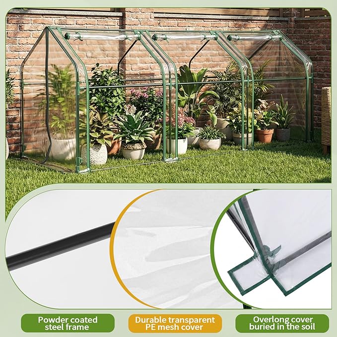 Outvita Mini Greenhouse, Outdoor 9'x3'x3' UV Protected 2-Layer PVC Cover Plant Hot House for Flowers, Seed and Vegetables Protection with Roll-up Zippered Doors for Patio Balcony Backyard