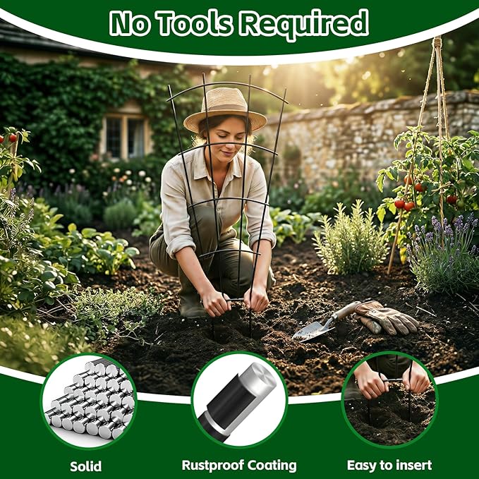 4 Pack 43" Metal Plant Trellis for Pots & Garden Beds, Rustproof Support for Indoor Outdoor Climbing Plants, Vines, Flowers, Fan Shaped, Black