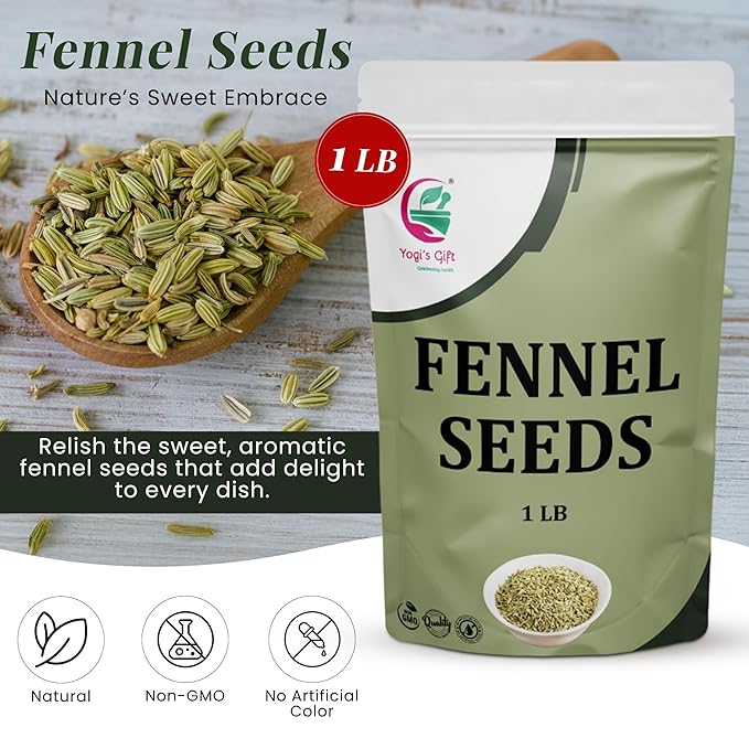 Fennel Seeds 1 LB, 100% Pure & Natural Whole Fennel, Premium Quality Spice for Cooking & Tea, Fresh & Aromatic - By Yogi’s Gift®
