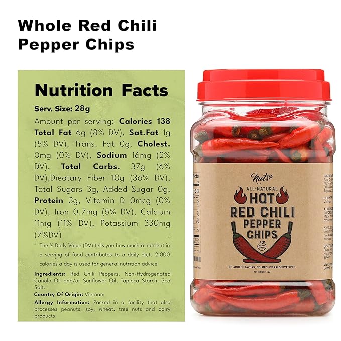 NUTS U.S. – Whole Red Chili Pepper Chips | Spicy Charm | All Natural | Vegan And Non-GMO | No Additives | 4 oz Resealable Jar