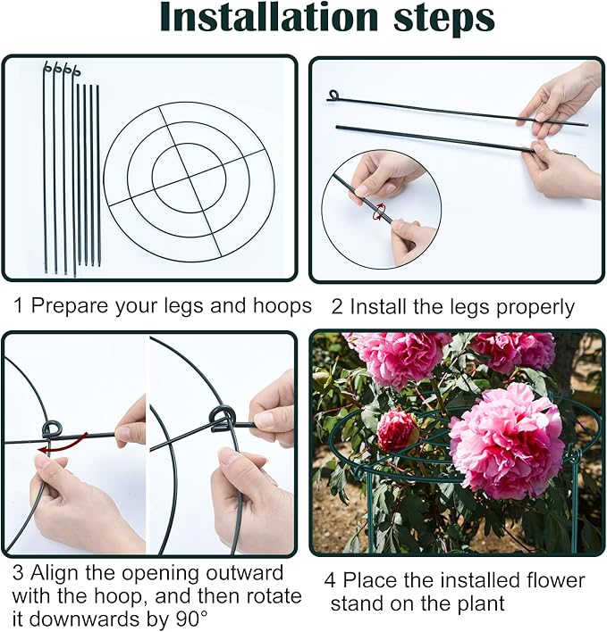 6Set Metal Peony Grid Cages, 30"H X 13"D Large Flower Support Cages Grow Through Hoop Ring Peony Stakes Garden Plant Support Rings Heavy Duty Plant Braces Peonies Structure for Outdoor Plants Blossoms