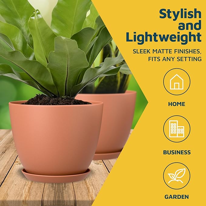 Terracotta Plant Pots with Drainage Holes & Saucers 20 Pack, Indoor & Outdoor Stackable Space-Saving Planters for Houseplants & Flowers, (7", 6.7", 6", 5.3", and 4.8" Inches), Durable & Weatherproof