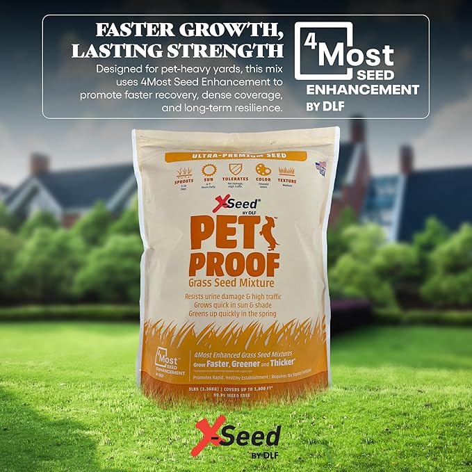 X-Seed Pet Proof Fescue Grass Seed – Dense Lawn for Sun & Shade, Urine Resisitant High Traffic Emerald Green Grass, Rapid Growing In Cool & Sunny Climates, Suited for Dogs – Perennial Blend - 3 lb Bag