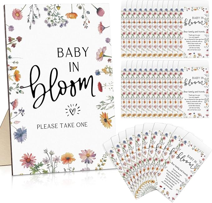 Maitys 100 Pcs Baby Shower Seed Packets Favors for Guests Baby in Bloom Wooden Sign Self Adhesive Envelopes Packet Storage Decor, No Seeds(Boho Wildflowers)