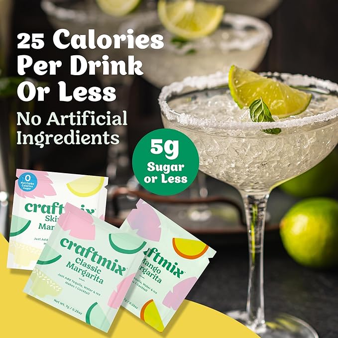 Craftmix Margarita Variety Pack Cocktail & Mocktail Drink Mixer, Skinny Mixes - Water Flavoring Packets - Made With Real Fruit - Vegan, Low-Carb, Low-Sugar, Non-GMO, Dairy Free, Gluten Free, 24 Pack
