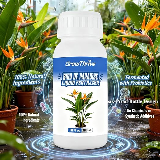 Bird of Paradise Liquid Fertilizer, 10 oz Natural Plant Food for Indoor & Outdoor Bird of Paradise, Organic Probiotic Formula for Bigger Leaves, Brighter Blooms & Strong Root Growth