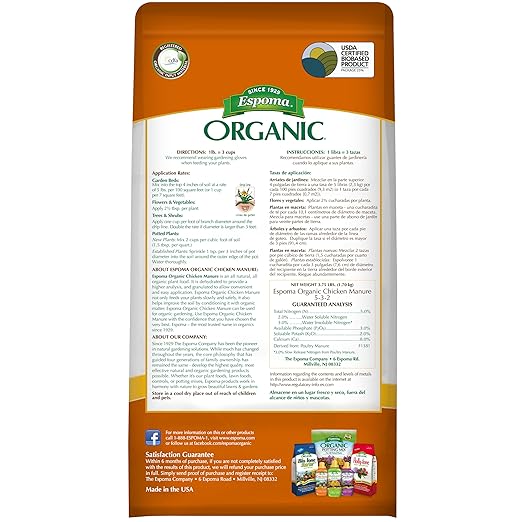 EspomEspoma Organic Chicken Manure 3.75 lb. Bag. All Natural & Organic Fertilizer for All Flowers, Vegetables, Trees, and Shrubs. for Organic Gardeninga Organic Chicken Manure - 2 Pack