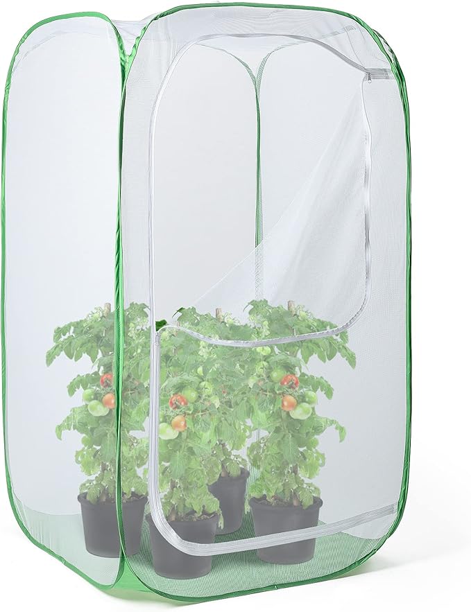 48" Outdoor Mesh Plant Enclosure, Mesh Plant Cover for Pests, Bird and Pest Protection Guard for Fruit, Vegetables, Flowers and Herbs Pop-Up Cage 28 x 28 x 48 Inches