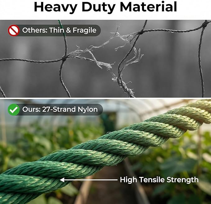 Trellis Netting for Climbing Plants - Heavy Duty Garden Trellis Netting for Cucumber, Vine, Fruits & Vegetables Tomato Plants Trellis Net, Climbing Vining Plants 10' x 7'Ft Green
