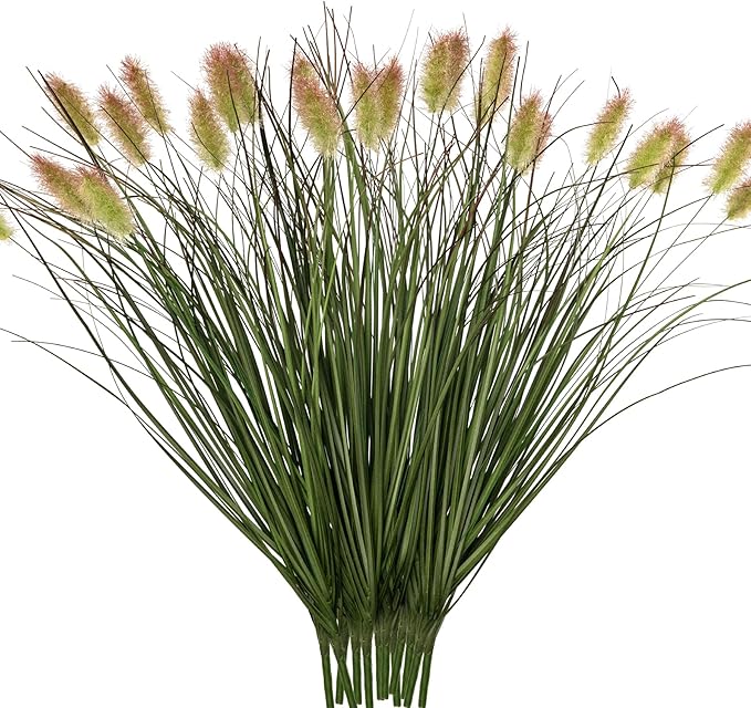 Ttranewsoo Artificial Grass, Fake Grass, Artificial Shrubs, Wheatgrass Cattails Fake Grass Decorations, Artificial Plants, Ornamental Grass, Outdoor Fake Grass, Green Leafy Decorations (12PCS)